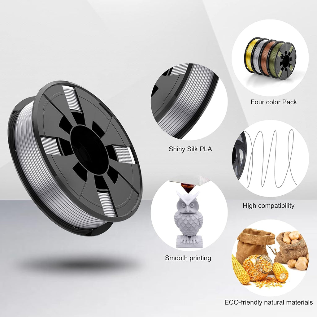PLA Filament Bundle for 3D Printers, 1.75Mm 250G, 4 Color Pack, Widely Compatible for FDM 3D Printer-Gold, Silver, Copper, Bronze